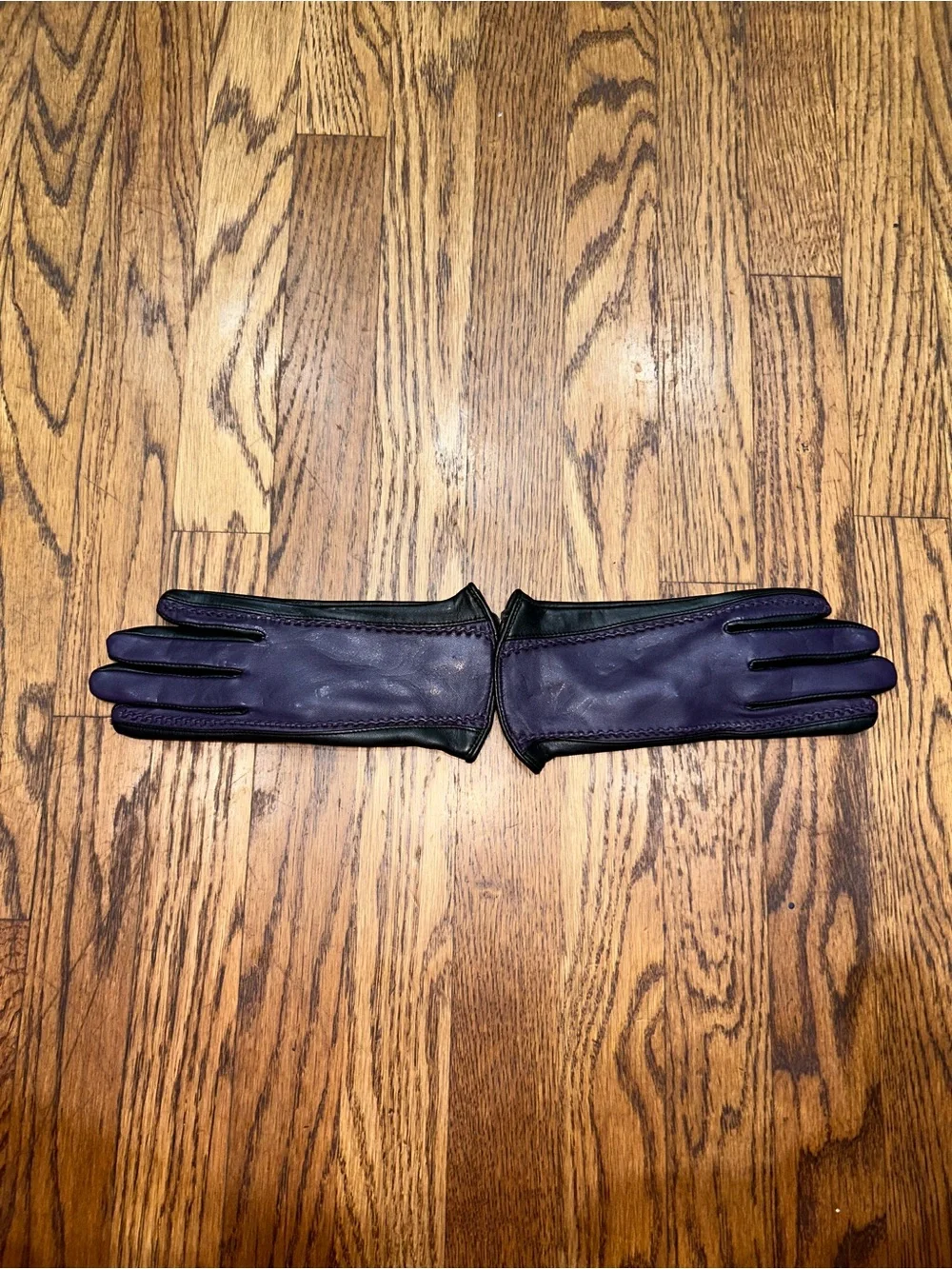 New Lands’ End Delta Leather Gloves Black Passport Plum Size M